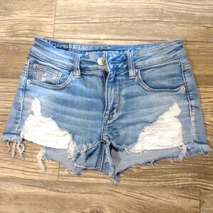 American Eagle Outfitters Jean Shorts With Lace Crochet Pockets Size 2